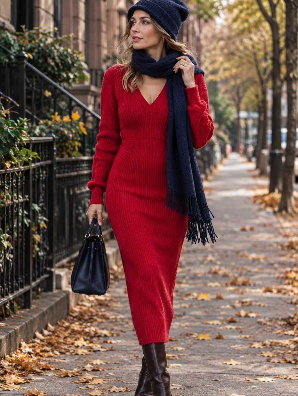 Elegant Red Knit Dress